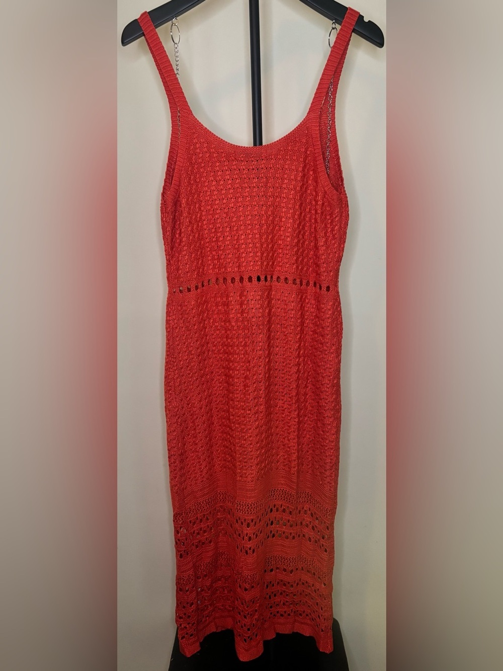 Women’s Midi Crochet Tank Dress in Burnt Orange - Picture 2 of 5